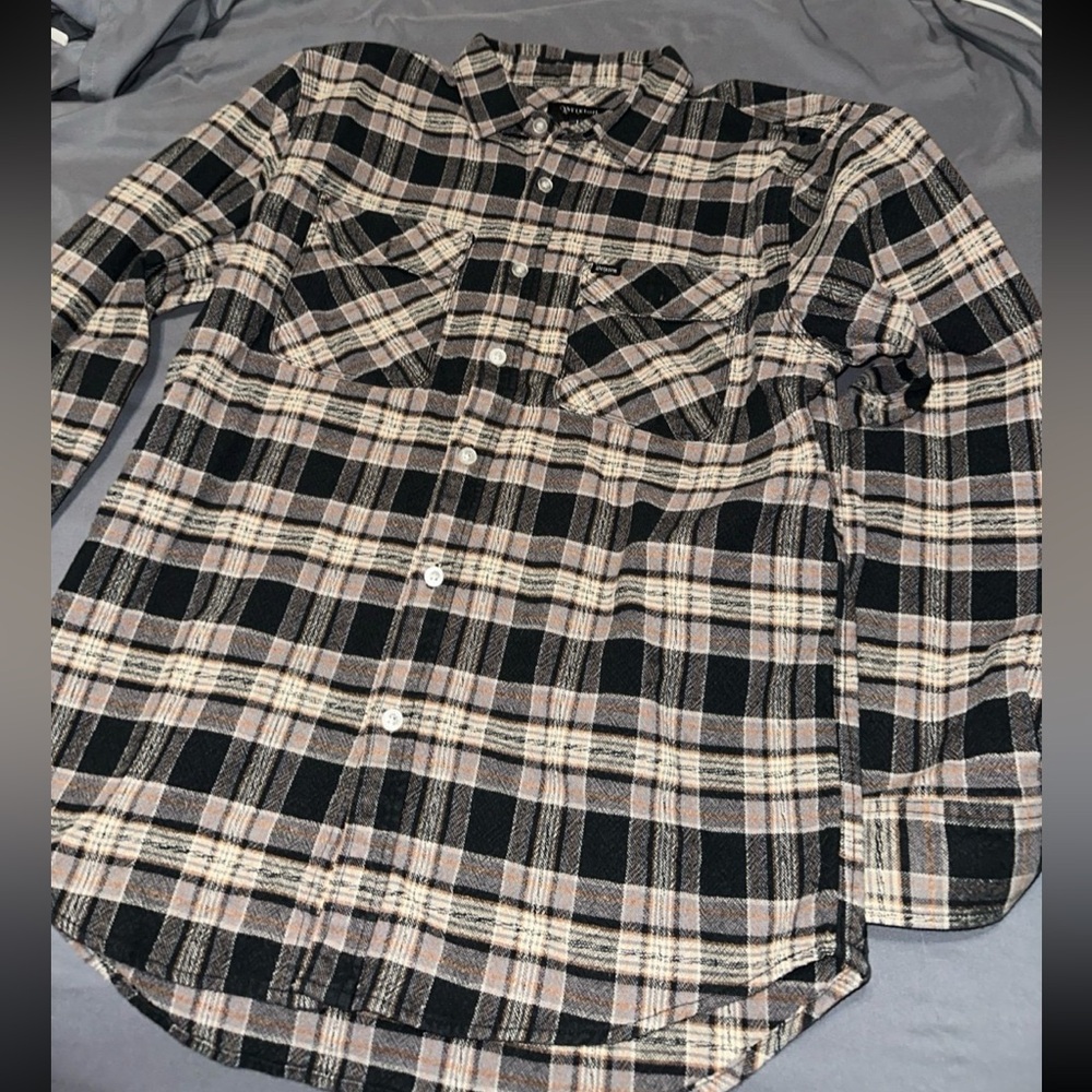Mens Brixton Brown Plaid Flannel Long Sleeve Size Large